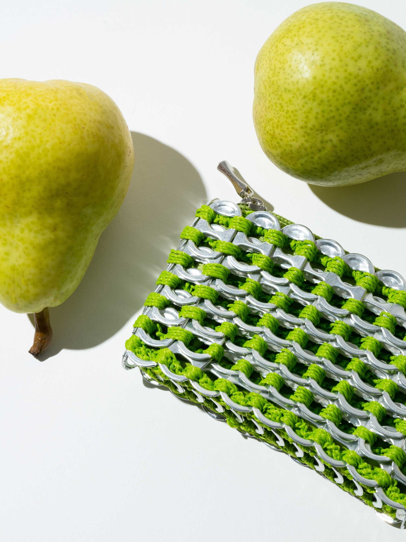 alt="green coin purse with pears - soda tab purse escama studio"