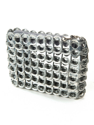 alt="silver clutch bag - silver coin purse from soda tabs escama studio"