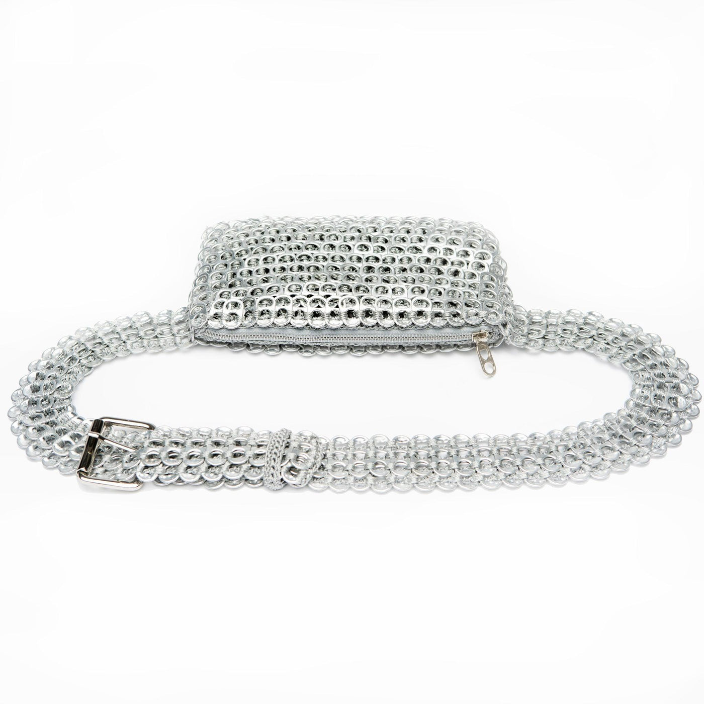 alt="silver fanny pack belt bag - escama studio"