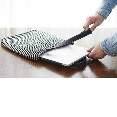 alt="black and silver fashion tote for laptop, Luci zipper tote bag by Escama Studio"