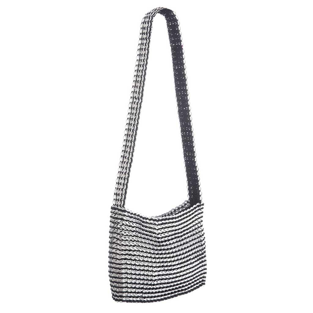 alt="black and white striped crossbody bag, Socorro XL crossbody bag by Escama Studio"