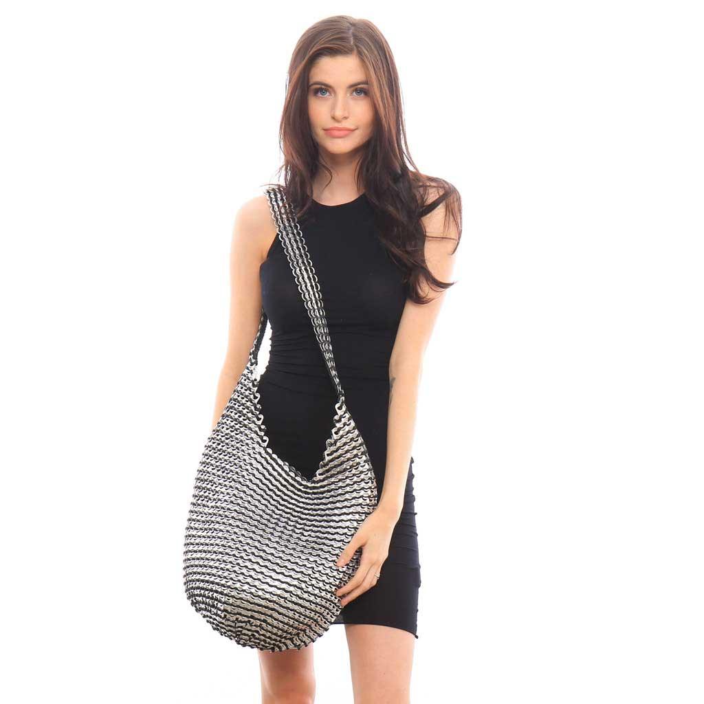 alt="upcycled cross body bag woven hobo bag - Escama Studio"