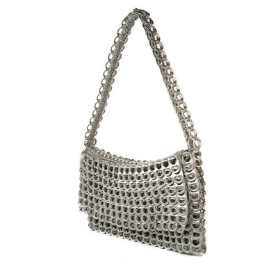 alt="upcycled bag - silver francisca purse by Escama Studio"