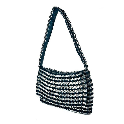 silver pop tab purse with teal thread - francisca bag by escama studio