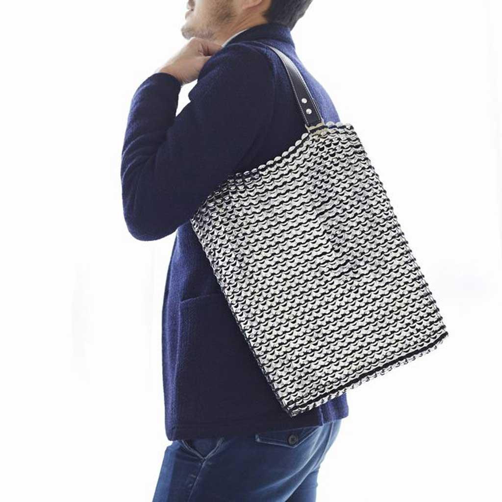 alt="black and silver zipper tote laptop bag, Luci zipper tote bag by Escama Studio"